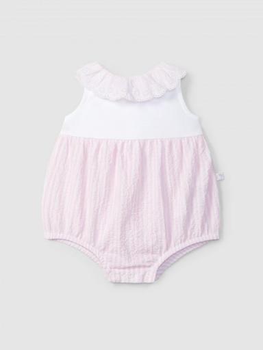 Ranita seersucker a rayas con cuello bordado