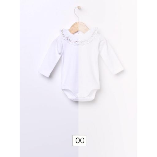 Body de manga larga con volantes blanco