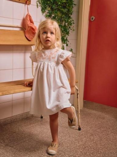 Vestido algodón texturizado y bordado blanco [0]