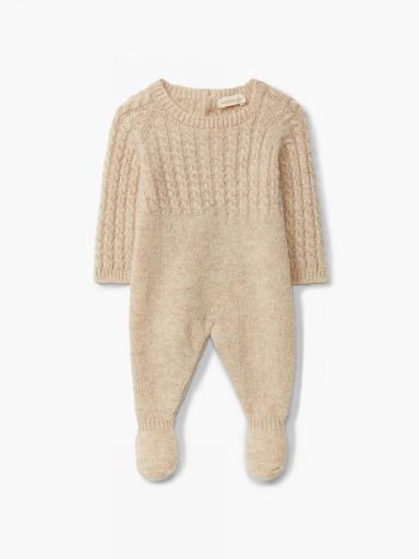 Pelele de punto trenzado de lana merino beige