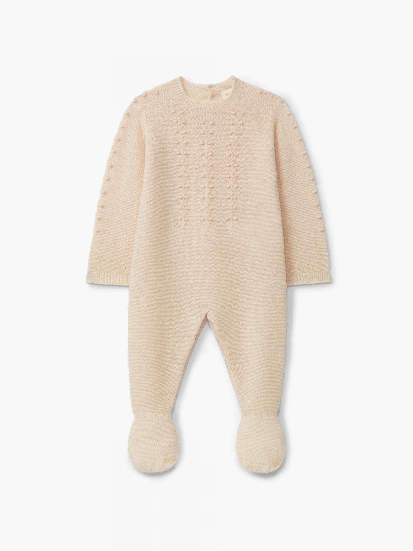 Pelele de bebé tejido en mezcla de lana y cachemir beige SERENITY