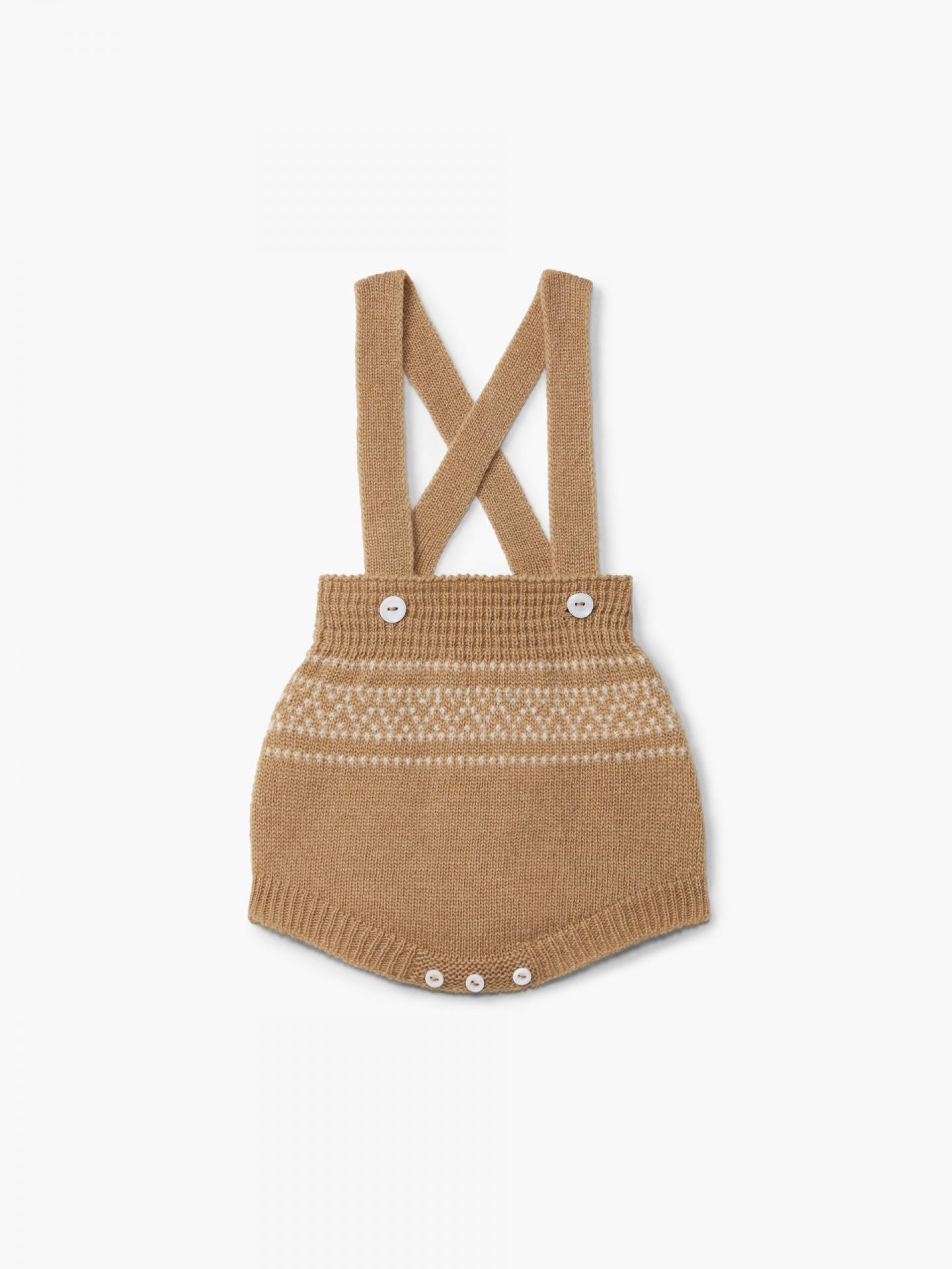Ranita peto camel jacquard tejido en mezcla de lana y cachemir