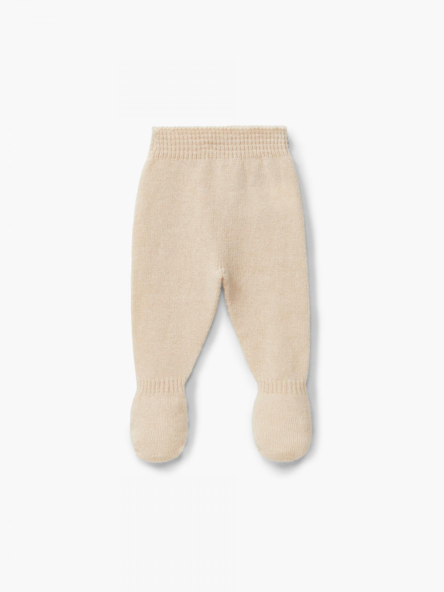 Pantalones/polainas con pies tejidos en mezcla de lana y cachemir beige