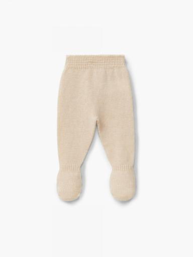 Pantalones/polainas con pies tejidos en mezcla de lana y cachemir beige