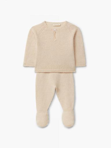 Pantalones/polainas con pies tejidos en mezcla de lana y cachemir beige [1]