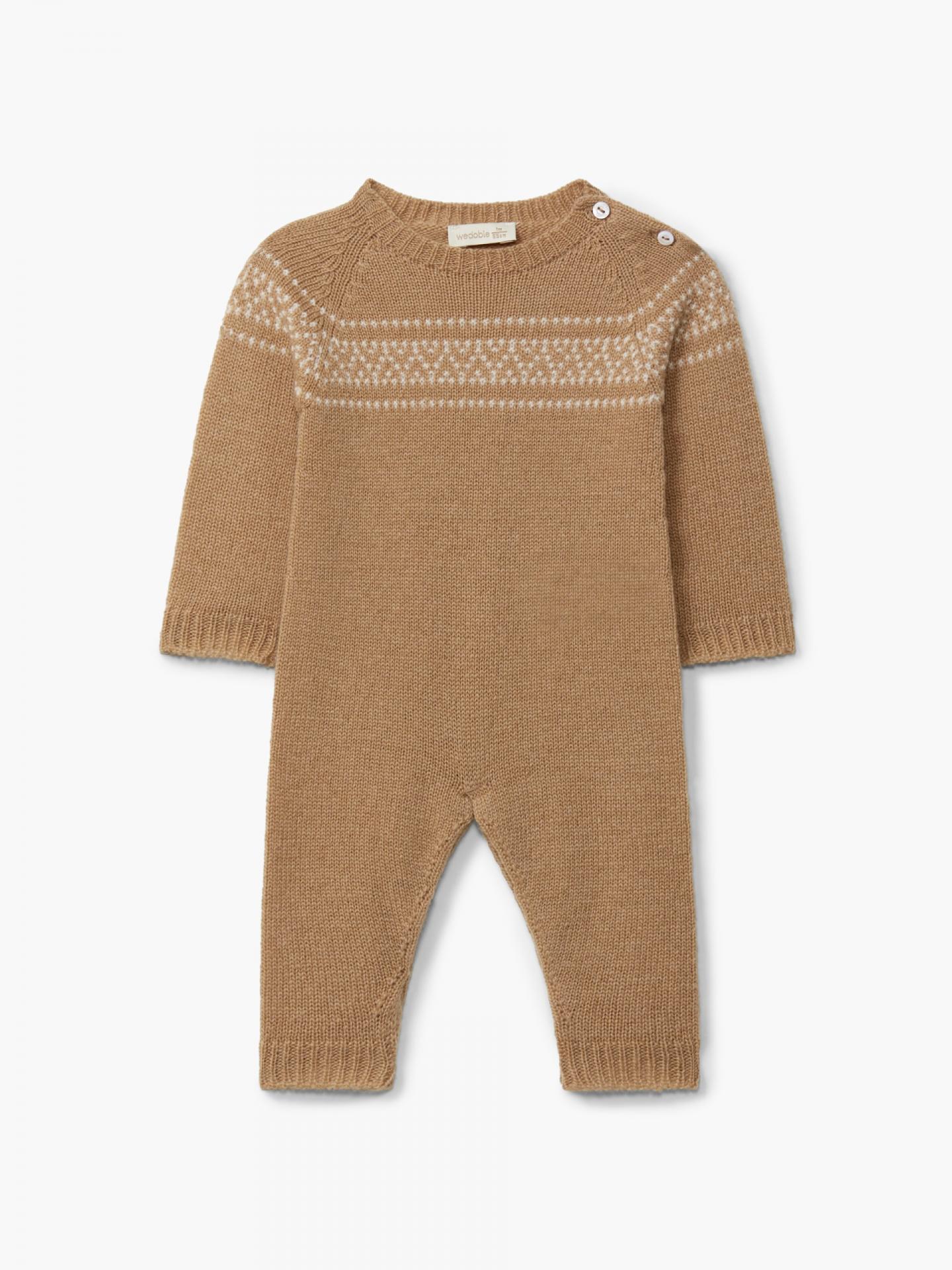 Pelele de jacquard tejido en mezcla de lana y cachemir camel