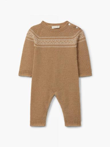 Pelele de jacquard tejido en mezcla de lana y cachemir camel