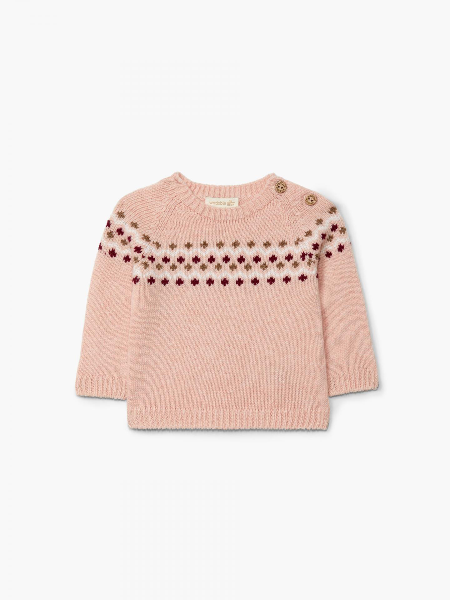 Jersey jacquard tejido en lana merino rosa suave