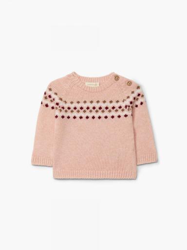 Jersey jacquard tejido en lana merino rosa suave