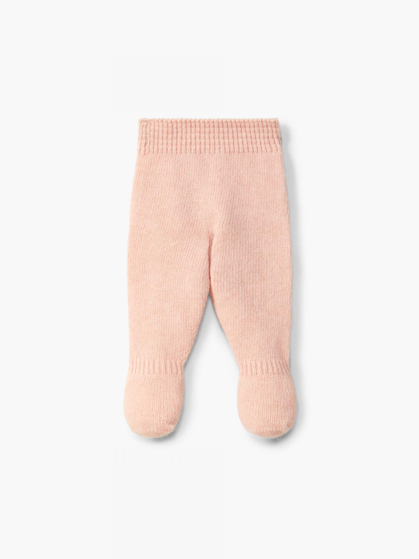 Pantalones/polainas con pies tejidos en lana merino rosa suave