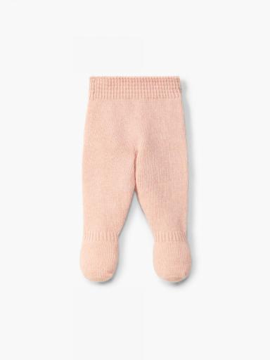 Pantalones/polainas con pies tejidos en lana merino rosa suave [0]