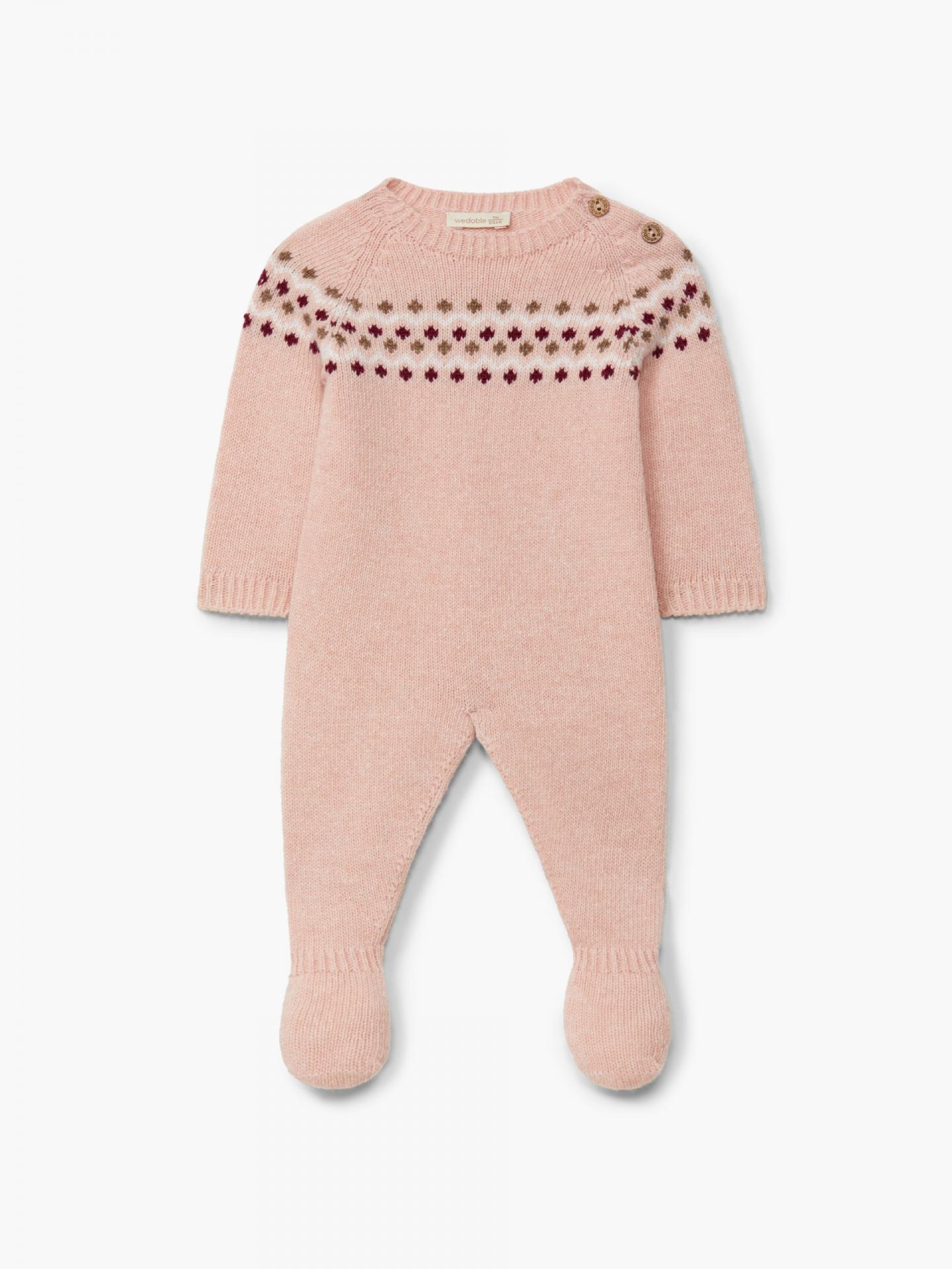 Pelele de jacquard tejido en lana merino rosa suave