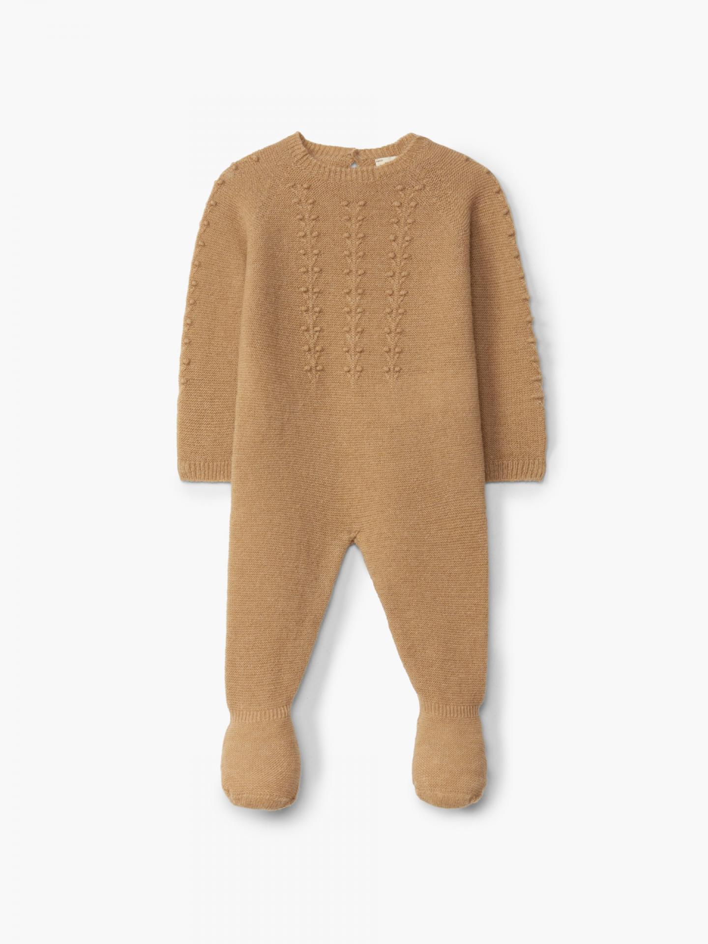 Pelele de bebé tejido en mezcla de lana y cachemir camel SERENITY