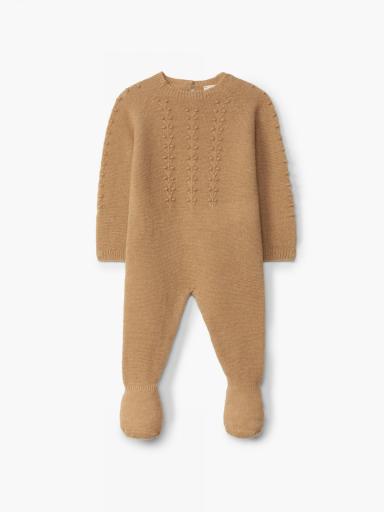 Pelele de bebé tejido en mezcla de lana y cachemir camel SERENITY