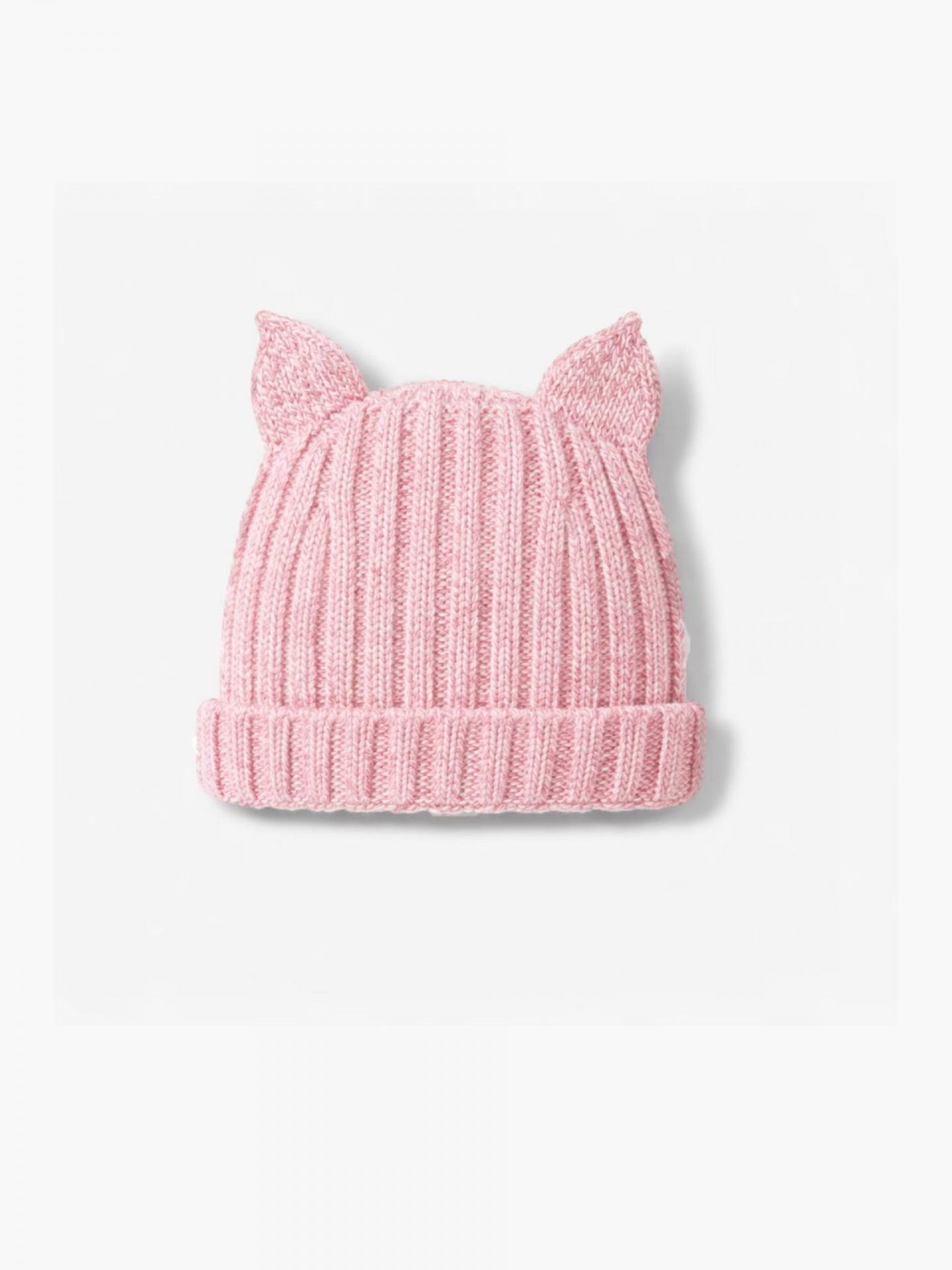 Gorro con orejitas tejido en lana merino rosa