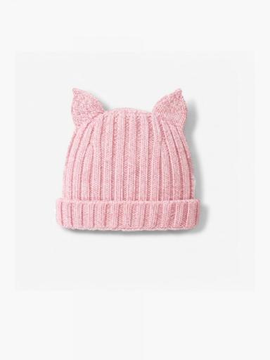 Gorro con orejitas tejido en lana merino rosa