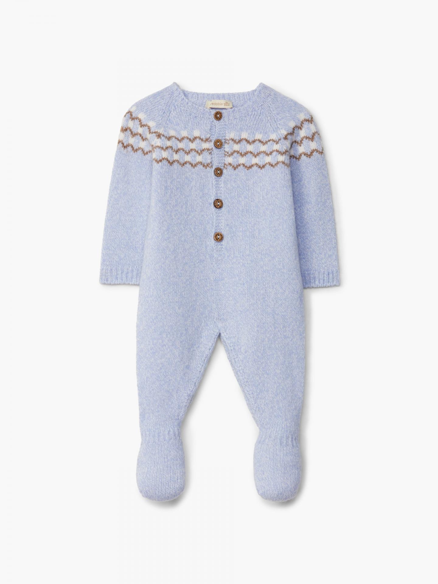 Pelele de jacquard tejido en lana merino celeste