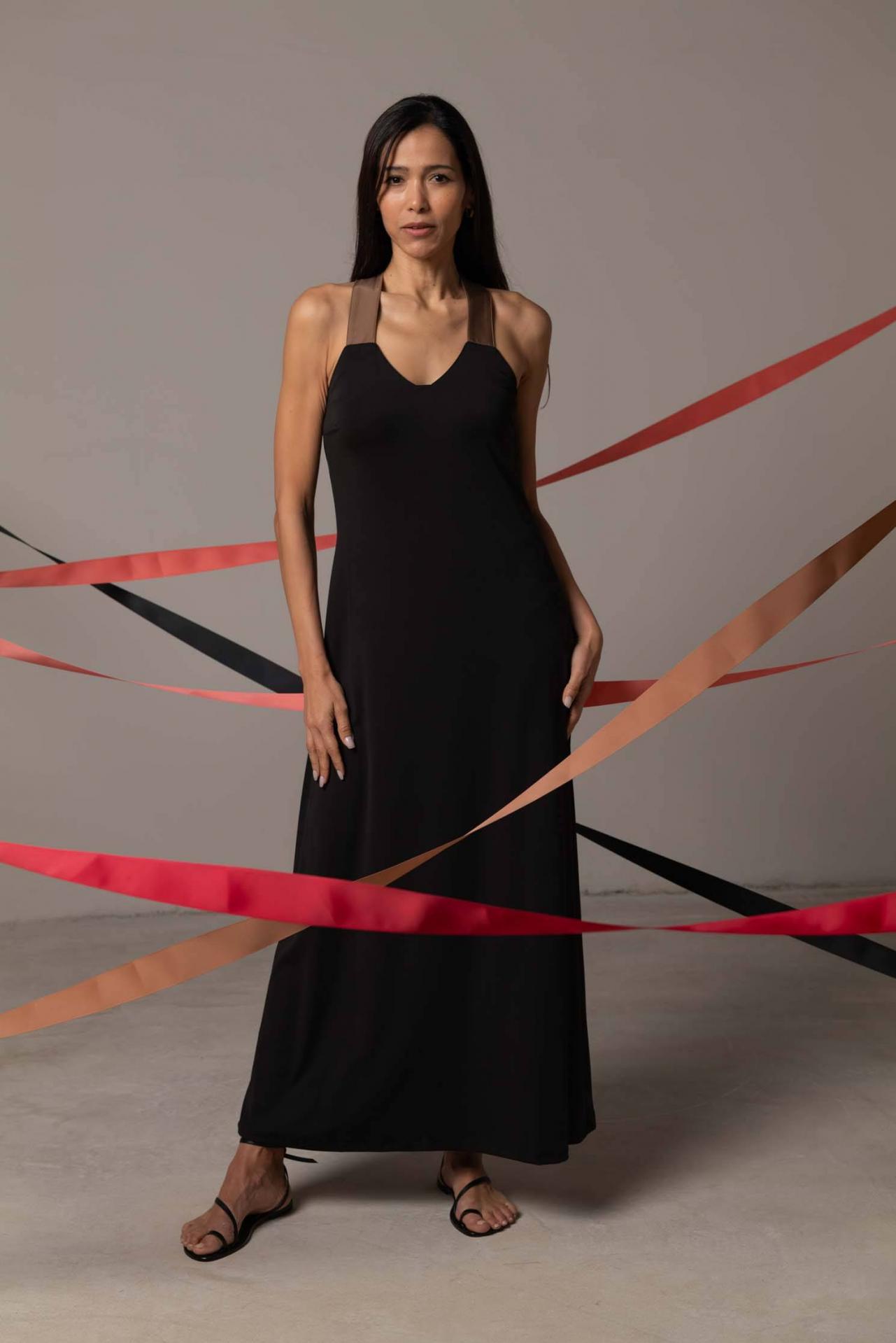 Vestido Juliette negro-bronce