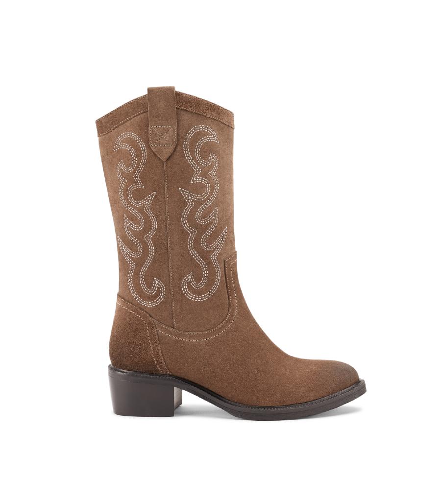 Bota campera de ante engrasado, con detalles bordados Julie taupe