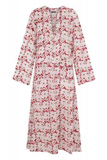 Vestido/kaftán shela flores rojas y verdes