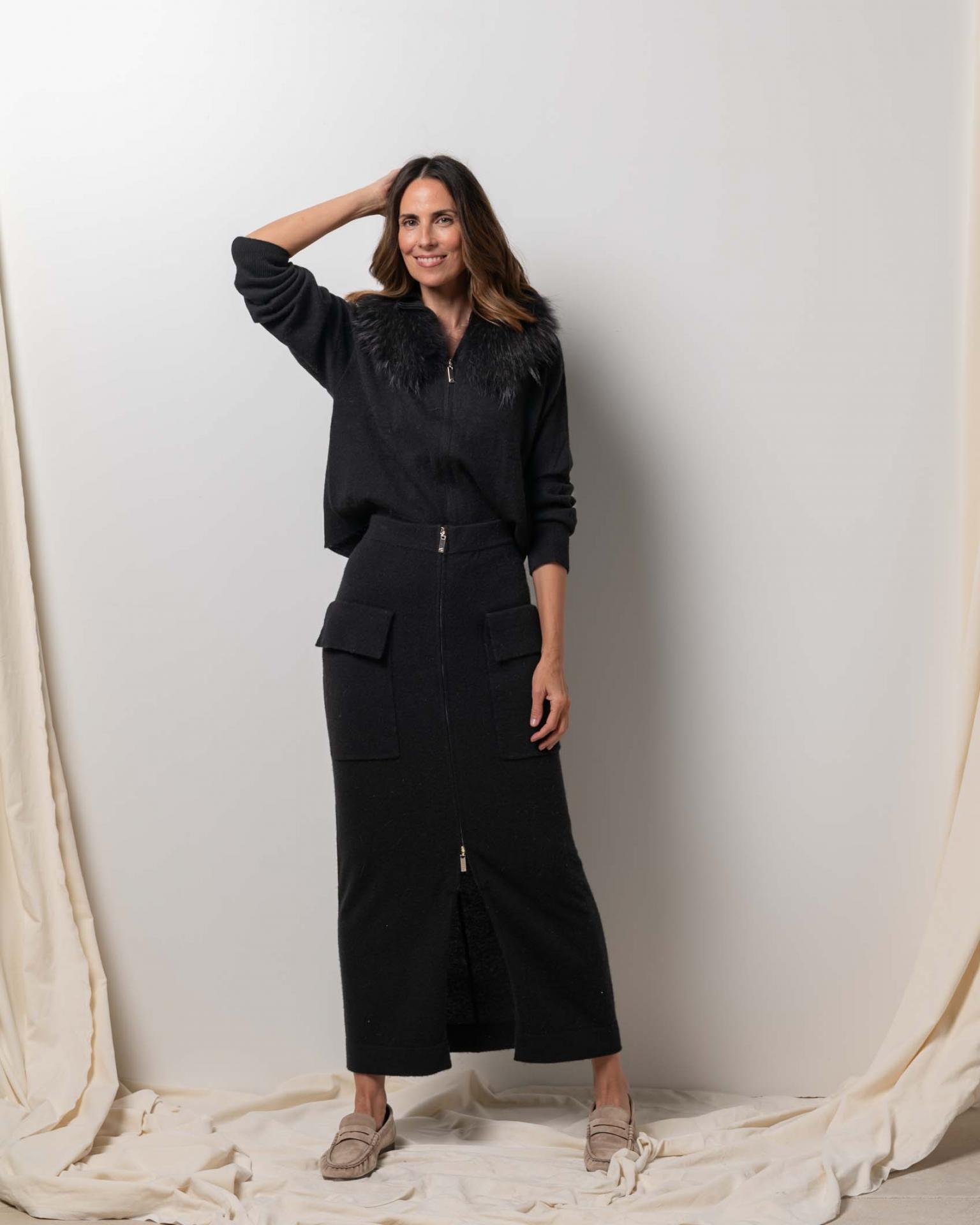 Cárdigan zipper cashmere negro