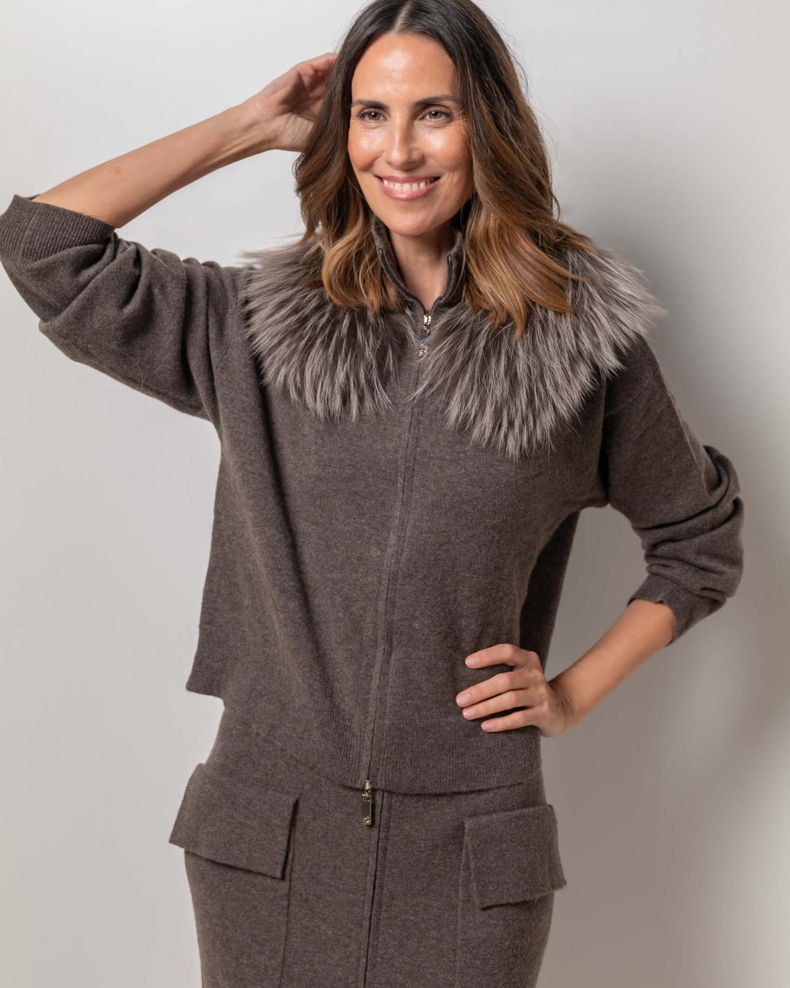 Cárdigan zipper cashmere dark mink