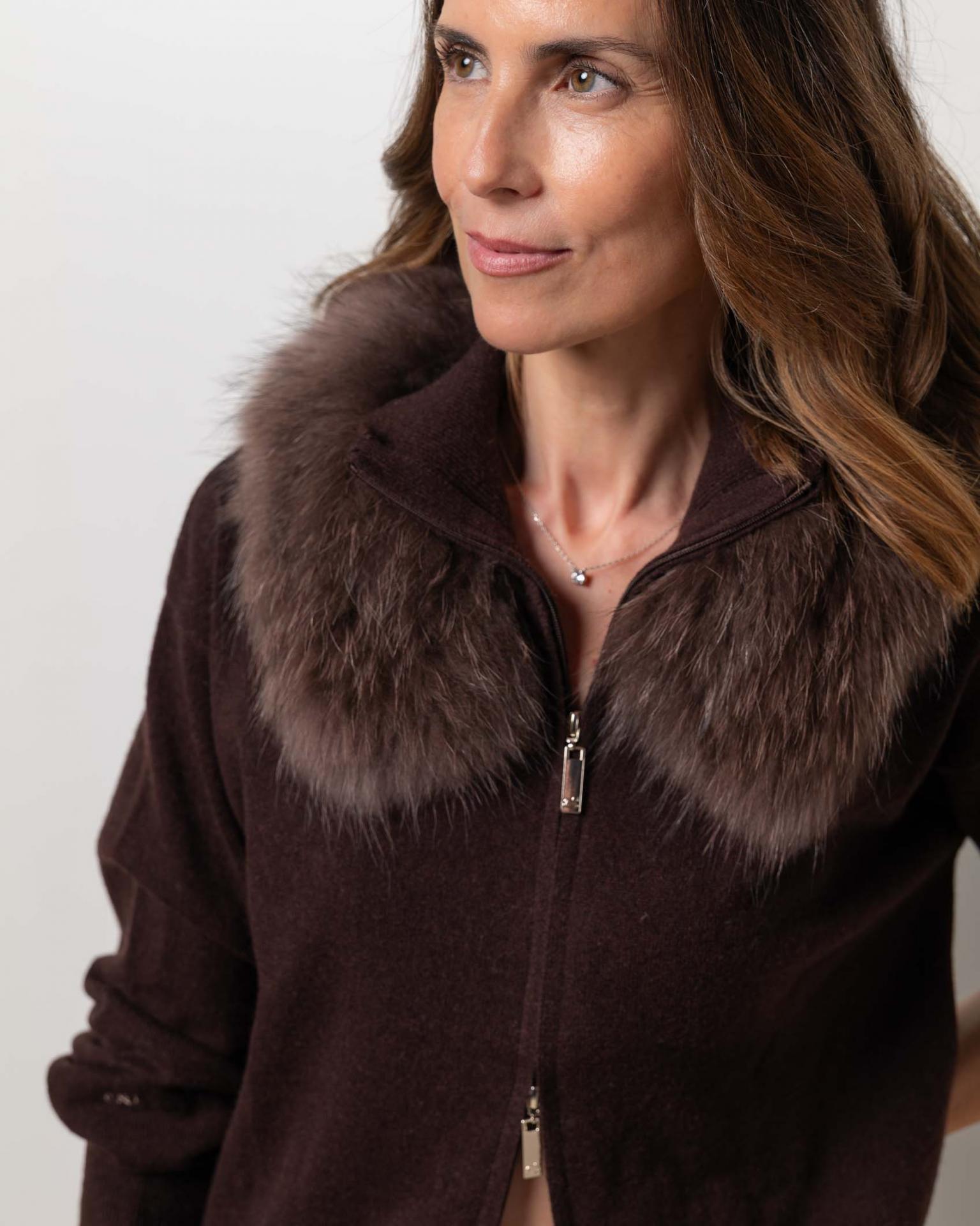 Cárdigan zipper cashmere chocolate brown