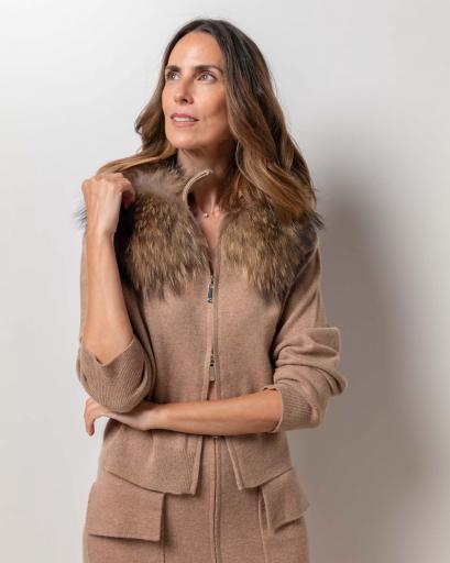 Cárdigan zipper cashmere rock camel