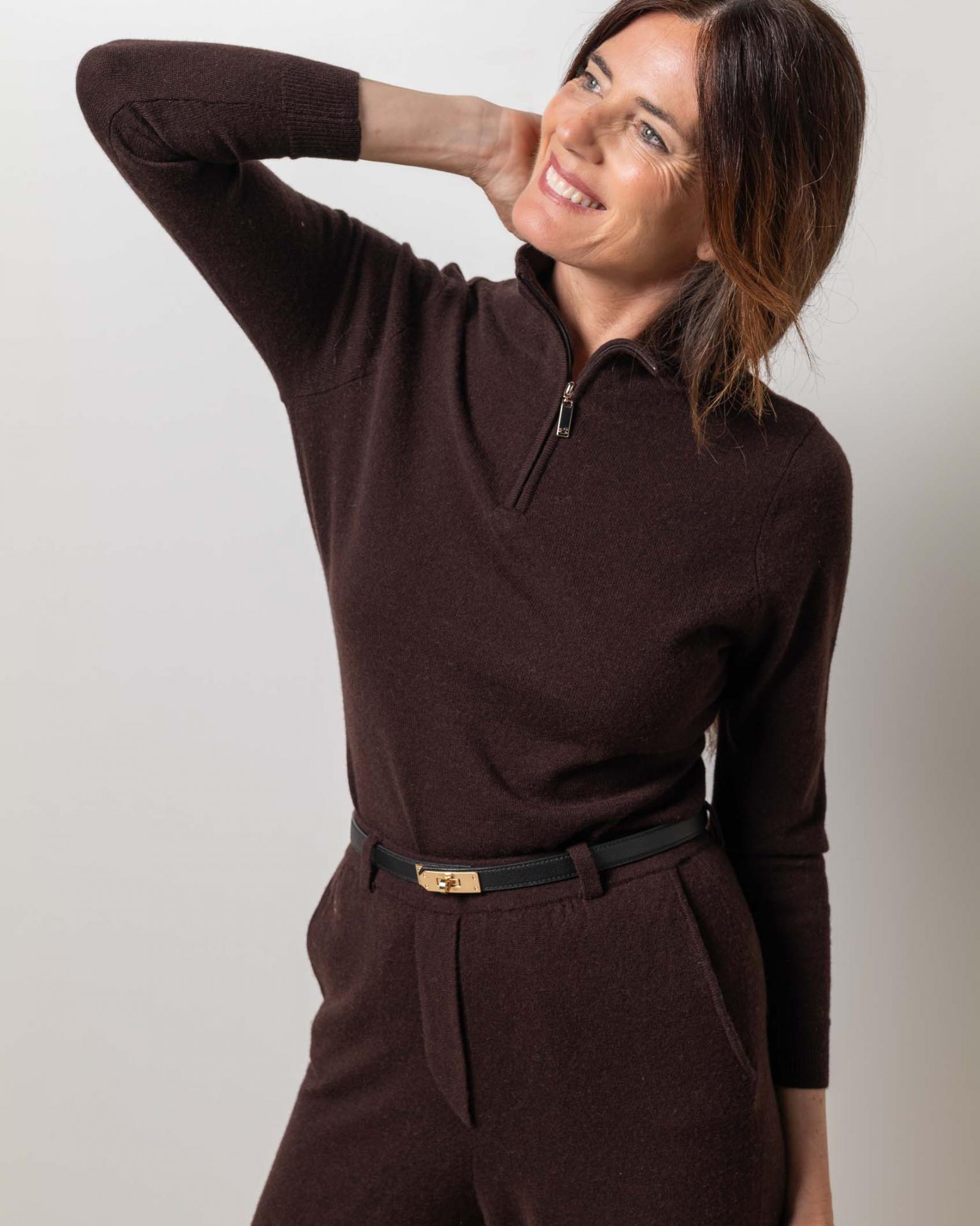 Jersey cremallera cashmere chocolate brown