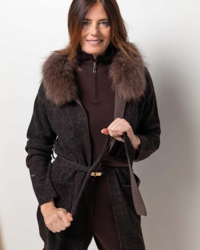 Midi cardigan cashmere print navy mocca [0]