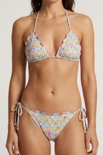 Bikini triángulo con volante y estampado floral Campanilla con braguita tie con volante