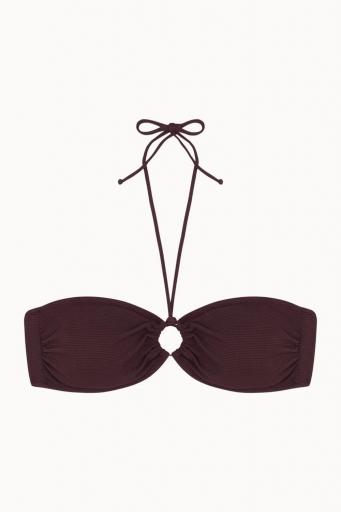 Top de bikini bandeau con aro dorado piqué chocolate [0]