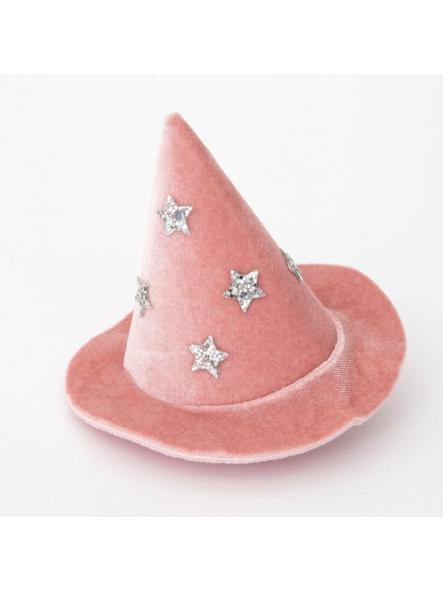 Sombrerito terciopelo rosa con estrellas plata