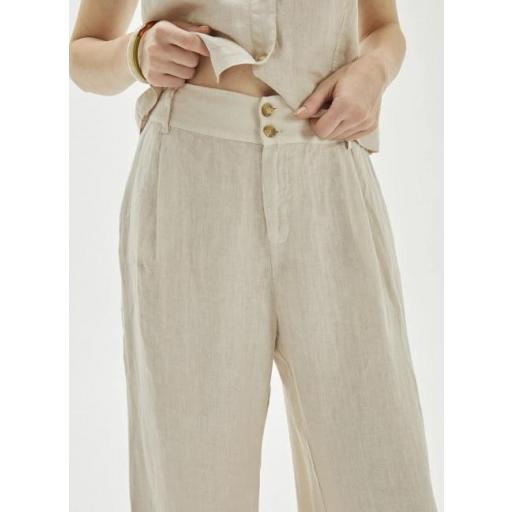Pantalón de lino pliegue beige [2]