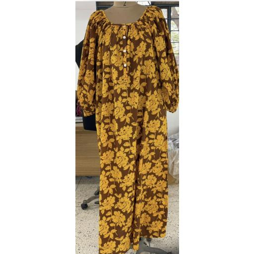 Vestido ballon marrón y amarillo