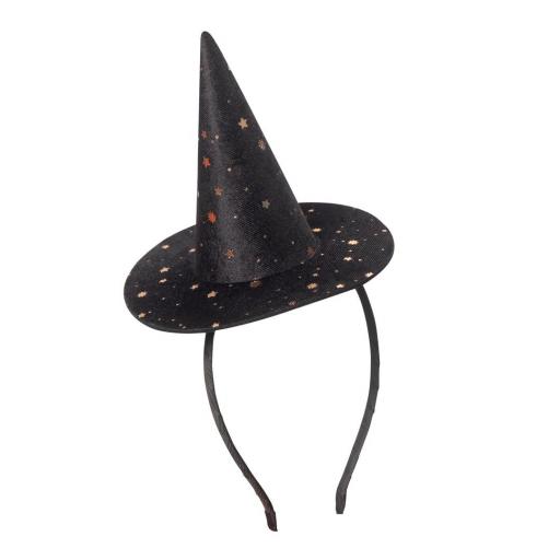 Diadema terciopelo con mini sombrero de bruja disfraz
