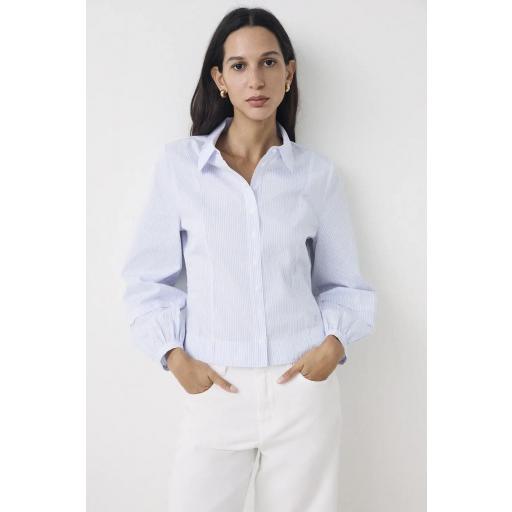 Camisa romántica algodón azul rayas Darcey