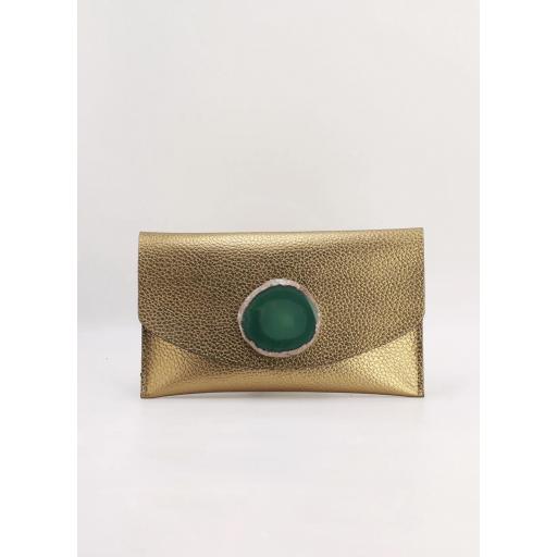 Cartera Midi Dorada Ágata Verde