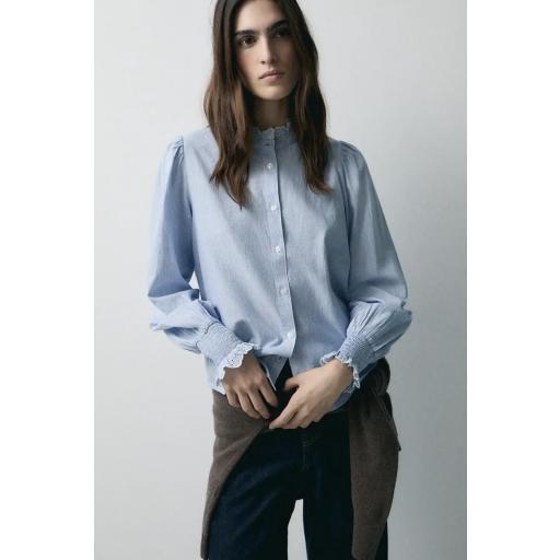 Camisa algodón rayas azul bordado Bertha [1]