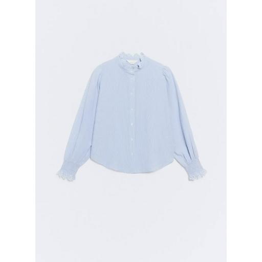 Camisa algodón rayas azul bordado Bertha [0]