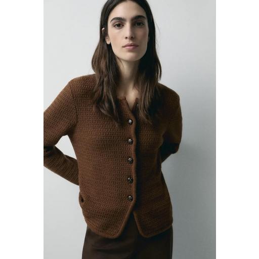 Cardigan punto lana cuello caja caramel [2]