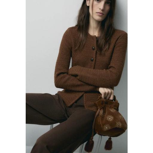 Cardigan punto lana cuello caja caramel [0]
