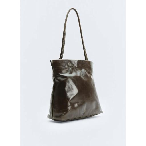 Bolso shopper piel brillo imán Le Marais dark green