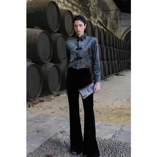 Pantalón terciopelo campana negro [1]