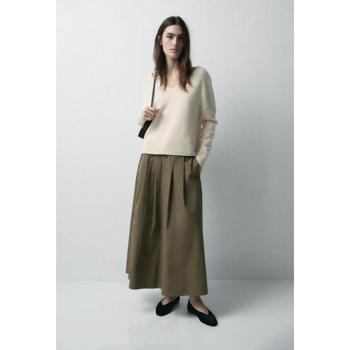 Jersey lana galga media cuello pico crop ecru [0]