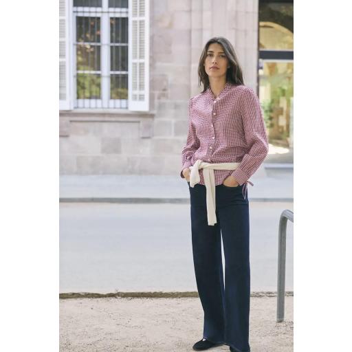 Camisa algodón vichy rojo volante manga abullonada Medine