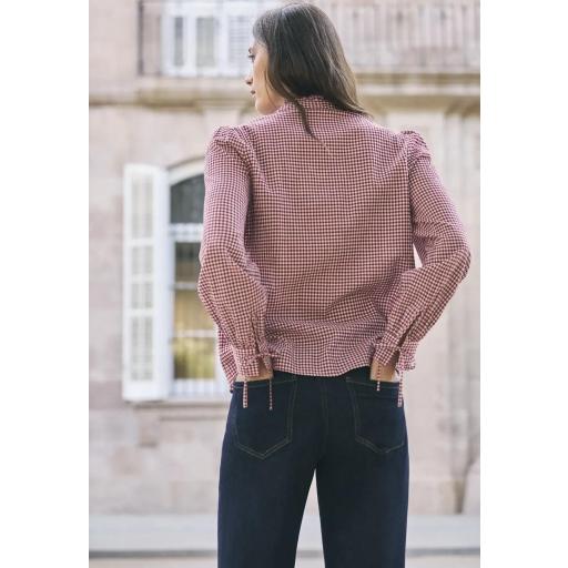 Camisa algodón vichy rojo volante manga abullonada Medine [2]