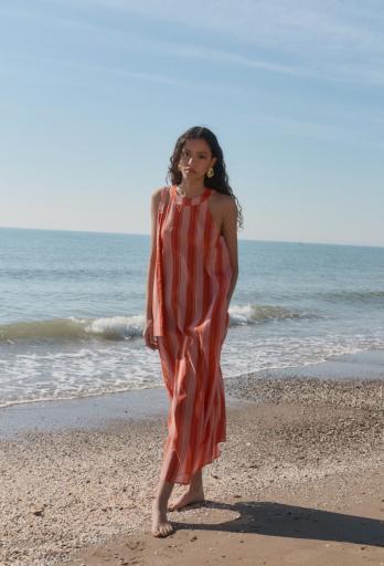 Vestido halter rayas naranja [1]
