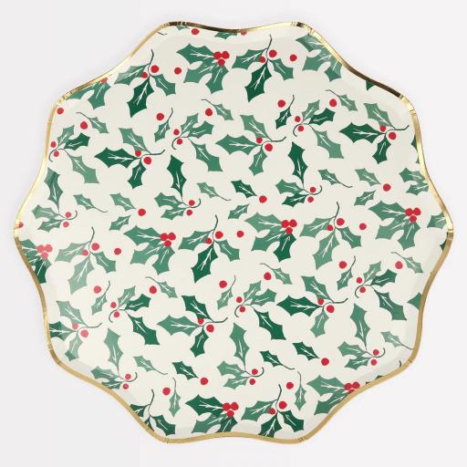 Platos con estampado acebo grandes