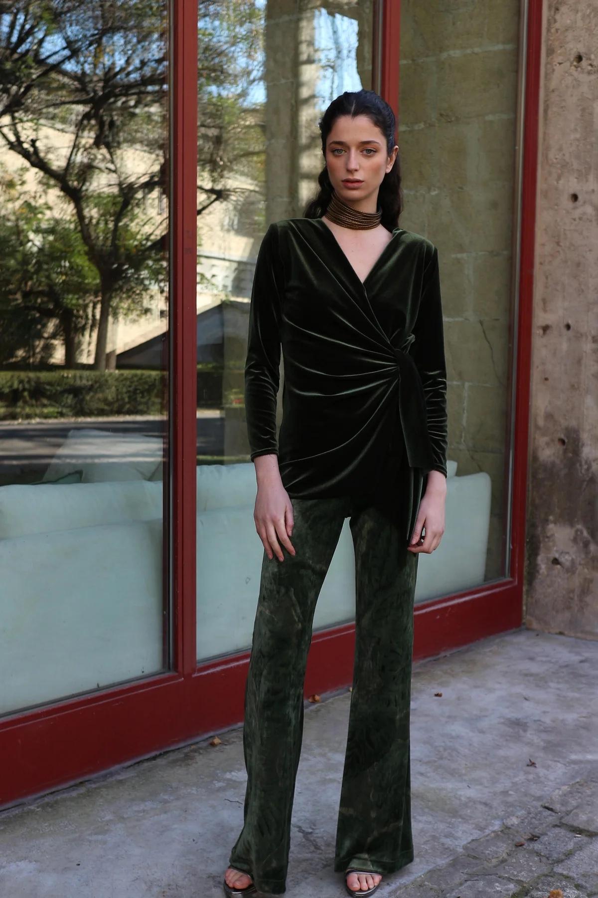 Top cruzado terciopelo verde Siena